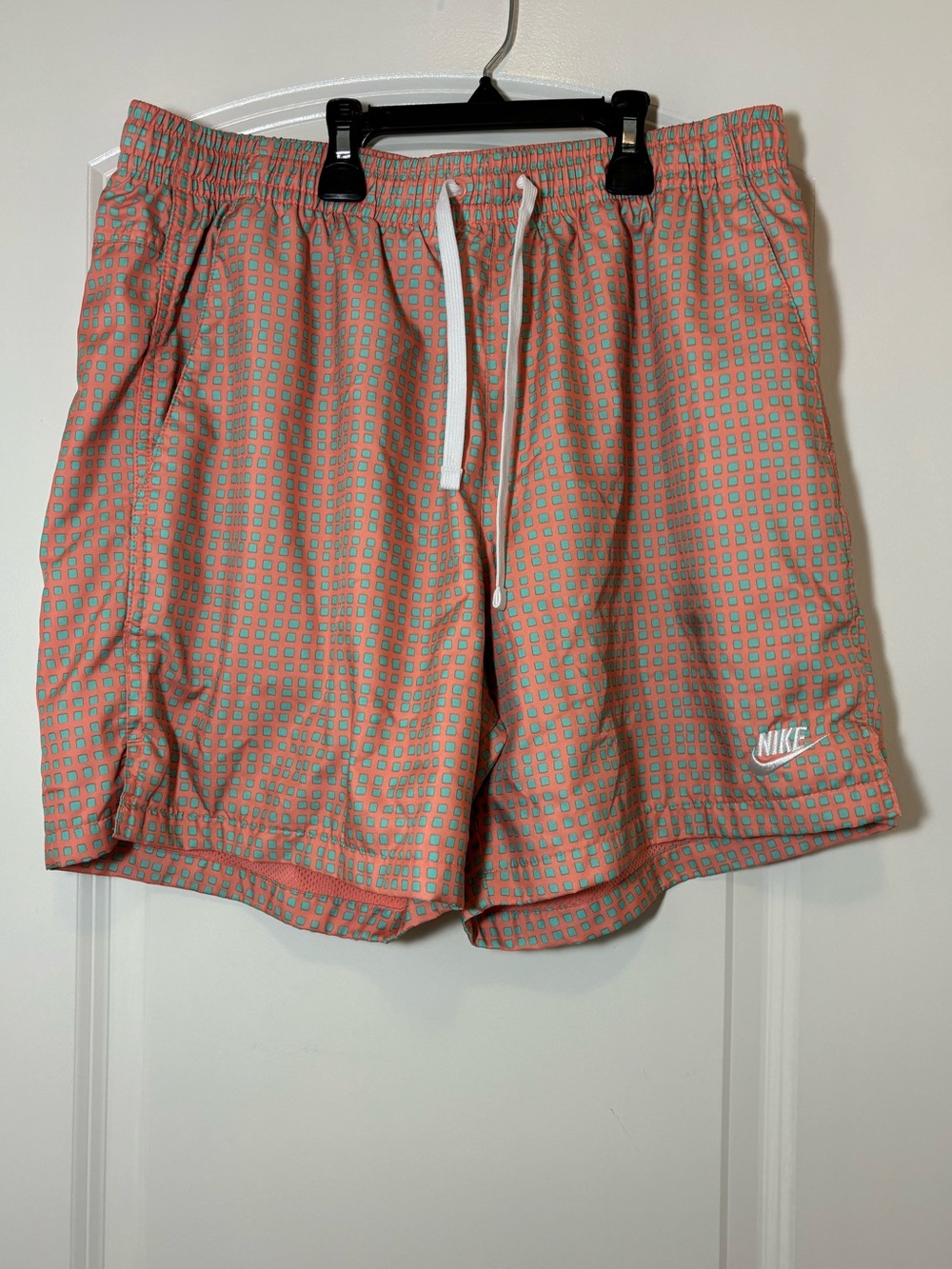 Nike Coral and Mint Geometric Print Athletic Shorts